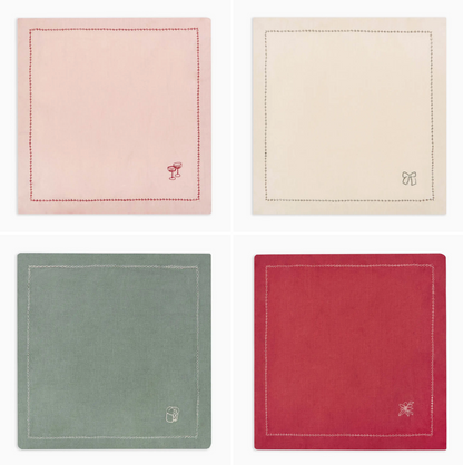 Embroidered Linen Napkins, Set of 4 - Christmas Embroidered