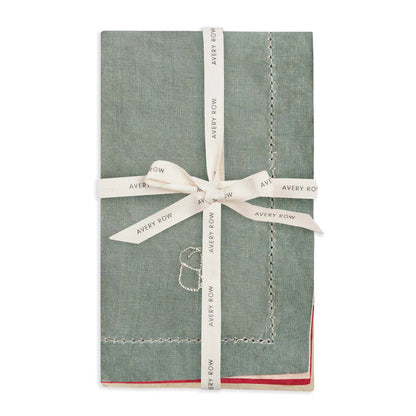 Embroidered Linen Napkins, Set of 4 - Christmas Embroidered